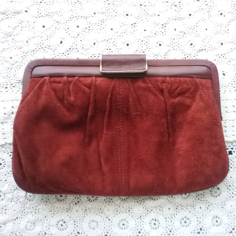 Bugatti Burgundy Suede Clutch Bag from 1980s - Genuine Leather